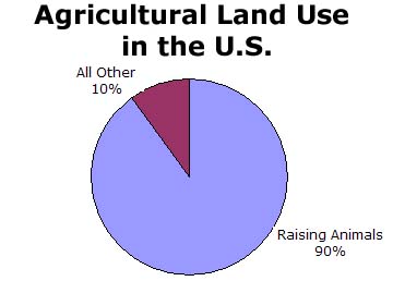 Pie Chart: Agricultural Land Use in the U.S.: Raising Animals 90%; All Other 10%